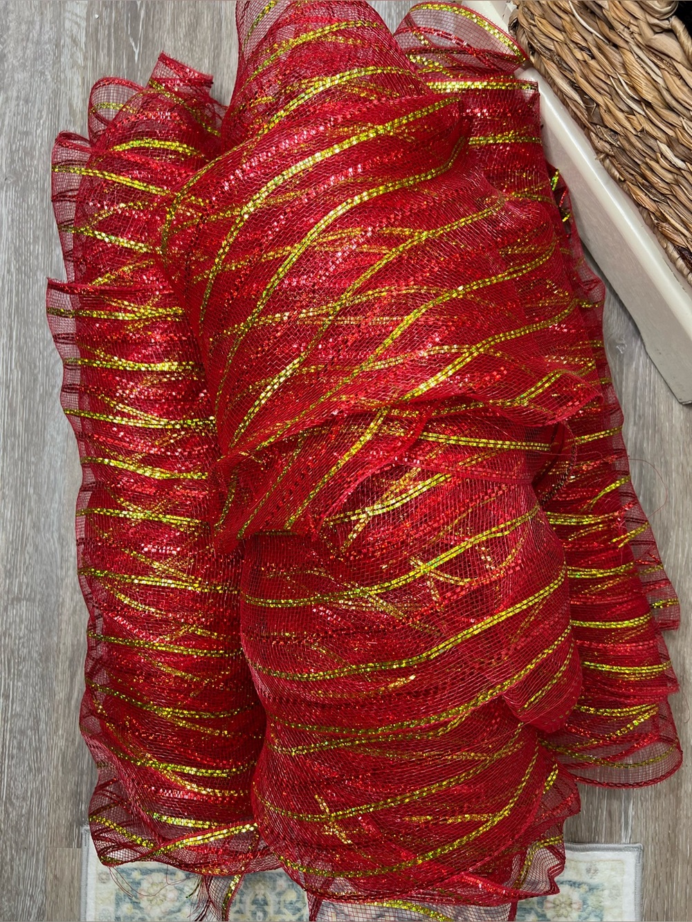 Brand New-(left-over from a project)-10 Inch Mesh Christmas Ribbon (42 ft)